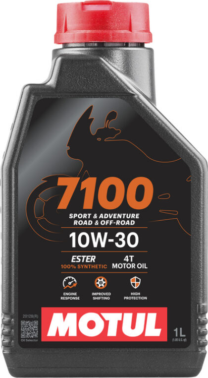 Motul 7100 10W30 1L synthetische motorolie, losse verpakking van 1 liter.