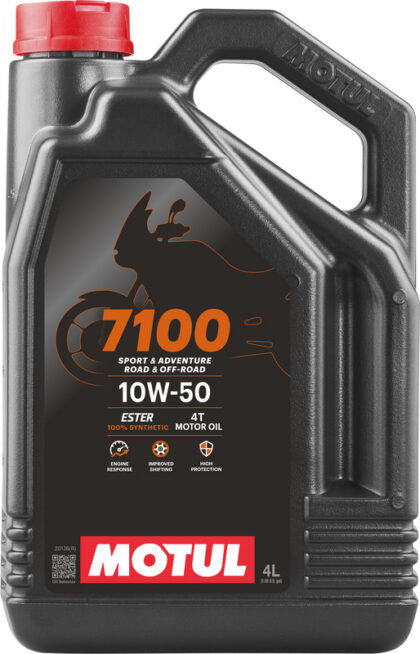 Motul 7100 4T 10W50 motorolie in een jerrycan van 4 liter.