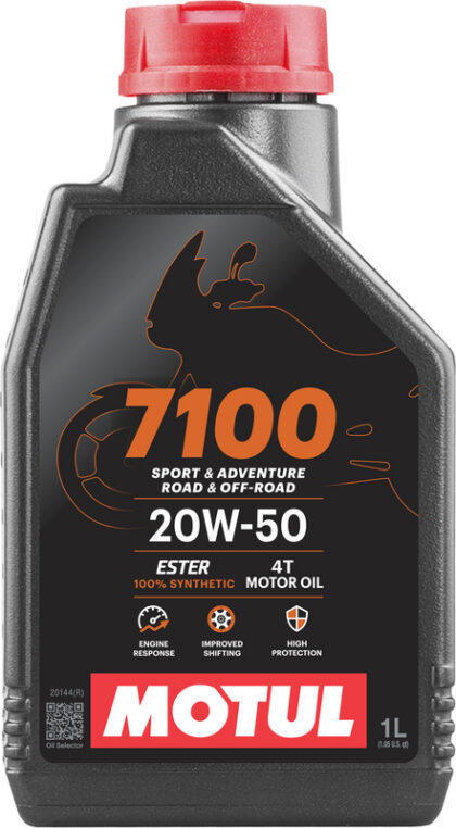 Motul 7100 20W50 1L synthetische motorolie, losse verpakking van 1 liter.
