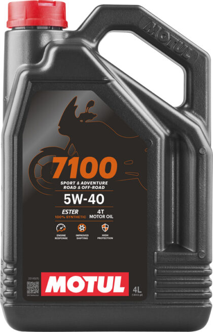 Motul 7100 5W40 4L synthetische motorolie, losse verpakking van 4 liter.